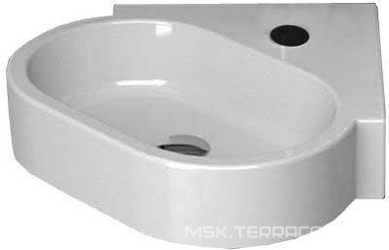 Раковина 47х47см, 1 отв. д/смес., угловая (DX "Правая") отверстия д/креп.справа (без креплен.YR47), Area XX