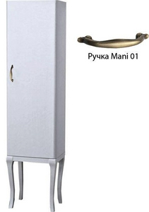 Витрина (пенал) 40х33хh160см, 1 дверца (пет/справа), ручка бронз. Mani 01, на 4 ножках, (цв. Perla),  ZZ Gaia Vetrina 19 Vetrina 19LC Perla /Mani 01