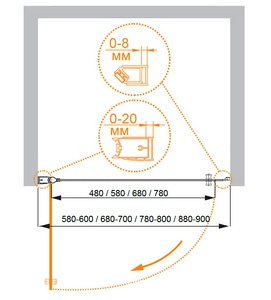 Дверь распашная в нишу 900хh1950мм, Левая, (стекло текстурное Punto 6мм, фурнит. цв.хром),  ZZ Cezares Elena ELENA-B-1-90-P-Cr L