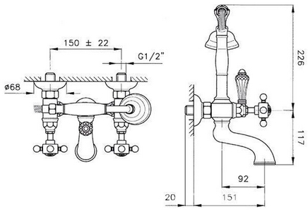 Смеситель для душ.стойки с изливом (цв.Tuscan brass темная бронза, ручки  ), Nicolazzi ZZ Nicolazzi Dames Anglaises 1400 TB 18