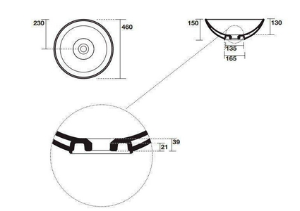 Раковина накладная на столешницу, круглая, 460х460хh150мм, без отв.д/смесит., без перелива,  ZZ Kerasan Ciotola 430301