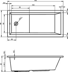 Ванна 170х80см, без ножек/рамы, панелей, слива-перелива, (акрил цв.белый),  Plus ZZ Riho Lusso B006001005