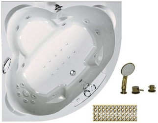 Ванна "СОРРЕНТО-GOLD",1480х1480, фронт.пан/"Swarovski"+ вствк."Арт-Мозаика", молдинг, ГМ6, НМ2, СМ7,смес/изл."Бриз-Ниагара-GOLD"+ контр.200, слив/зол.