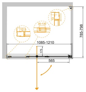 Душ.огражд.прямоуг.1100-1200х800хh1950мм, распаш.дверь с непод.сегм.вход 565мм и бок.стенкой, Правое/Левое, (ст.прозр.6мм, фурн.цв.хром),  Cezares Variante VARIANTE-AH-1-110/120-80-C-Cr