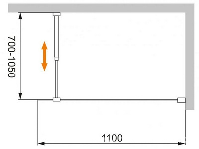 Душевая перегородка 1100хh1950мм, правая/левая, (стекло прозрачное 8мм, поперечный кронштейн 700-1050мм, фурнит. цв.хром),  ZZ Cezares Liberta LIBERTA-L-1-110-C-Cr