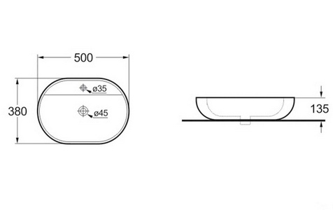 Раковина накладная 500х380х135 мм, с отверстием для смесителя, без перелива, (цв.черный матовый), Vincea ZZ Vincea Раковины VBS-121MB