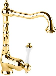 Смеситель для раковины, высокий с поворотным изливом, с д/к, (цв.золото, ручка цв.белый),  ZZ Cezares Margot MARGOT-LSM2-03/24-Bi