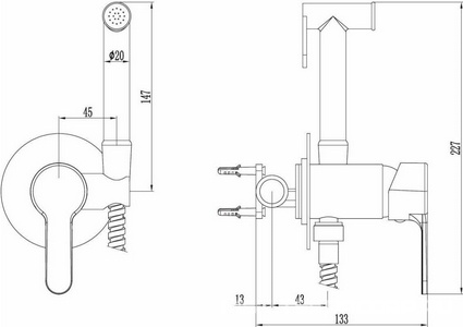 Комплект гигиенического душа (смеситель с внешней и встраив.частью, лейка, шланг ), цв.хром XX ESKO ESKO SMH01