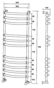 Полотенцесушитель Art.434/11/405 цв. Old Brass (бронза) 1060х405мм (ГВС), Margaroli ZZ Margaroli Luna 434/11/405O.BR