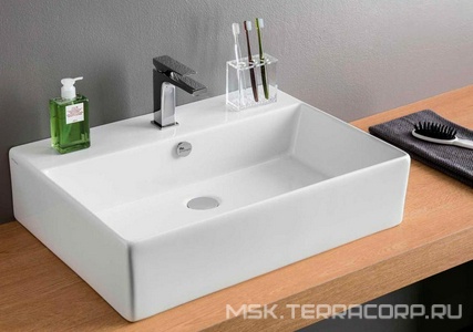 Раковина подвесная/накладная на столешницу, прямоугольная, 650х480хh160мм, с 1 отв.д/смесит., с переливом, без крепл., (цв. белый),  ArtСeram Quadro QUL003 01; 00