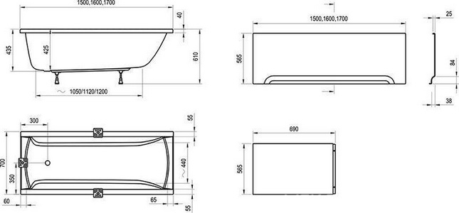 Ванна акриловая прямоугольная 160*70 см, без каркаса, панели и сифона ZZ Ravak Classic C531000000