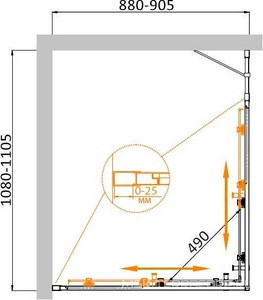 Душевой уголок 1100х900хh1950мм, прямоугольный, правый/левый, (стекло прозр.Idrorepellente 6мм, фурн.цв.браш.золото),  ZZ Cezares Molveno MOLVENO-AH-21-90+20-C-BORO-IV