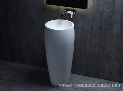 Раковина 470х470хh900мм,напольн,кругл,без отв.д/смес.и перелива,литой каменьS-Ston, матов.цв.белый, клапан Up&Down в цв.раковины в компл.,  03 Salini Armonia 130113SM