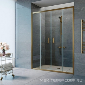 Дверь в нишу , 220x190 см, двухстворчатая раздвижная, профиль бронза, стекло прозрачное ZZ Vegas Glass Z2P Z2P  220 05 01