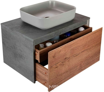 База под накладн.раковину подвесная, 1 выкатной ящик, 1 скрытый ящик, 800x500xh450мм, без раковины, (цв.T.Oak + Beton),  ZZ Vincea Mesa VMC-2MS800TB