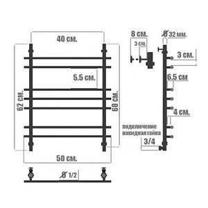 Полотенцесушитель "" 600*500 мм, подключение 1"*3/4, установочный набор в комплекте ZZ Ника ЛБ-1 ЛБ-1 60/50