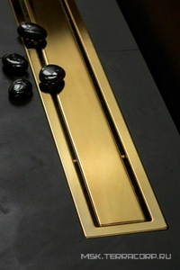 Дренажный канал 750хh71/117мм,готов компл,сифон d50 выход вбок 48л/мин,ножки, 2х сторон.решётка/полая под плитку(цв.золото 24К глянец)Prem Gold LineZZ Pestan Premium Gold Line 13100054