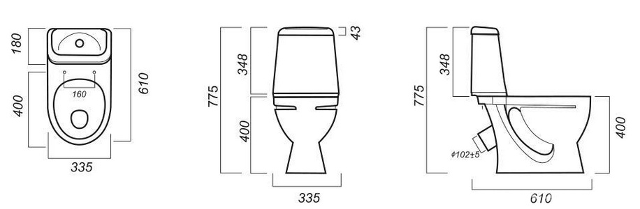 Унитаз-компакт "", косой выход, арматура 1-режим. "Уклад", сиденье полипропилен, крепление в комплекте Sanita Идеал WC.CC/Ideal/1-P/WHT.G/S1 (IDLSACC01090113)