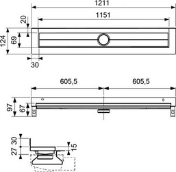 Дренажный канал прямой 1200мм, БЕЗ лотка, опор, сифона, решетки, TECE drainline ZZ Tece Tecedrainline 601201
