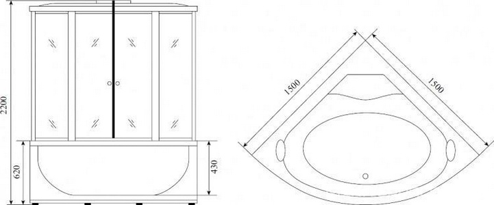 Душевой бокс Timo Lux T-7755, 150х150х230 см, корпус белый, стекло прозрачное, ГМ спины, ZZ Timo lux T-7755