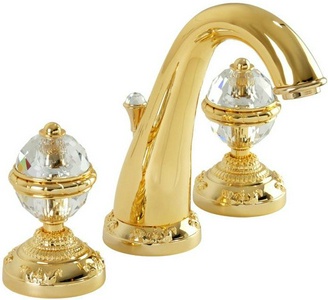 Смеситель для раковины на 3 отверстия, ручки Swarovski, цвет золото, ZZ Migliore Cristalia 27184