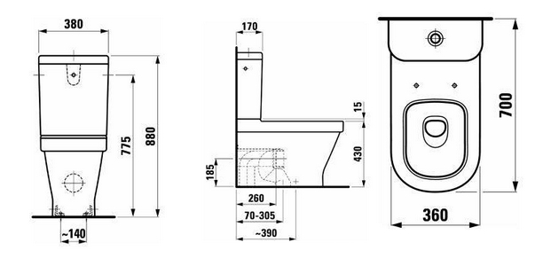 Чаша напольного унитаза 70х36см, (без сиденья), крепления в компл.  ZZ Laufen LB3 8.2468.4.000.000.1