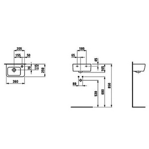 Рукомойник 36х25хh16.5см, с 1 отв.д/смесителя СПРАВА, с переливом,  A ZZ Laufen Laufen Pro 8.1695.5.000.106.1