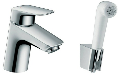 Смеситель для раковины, с гигиеническим душем, шланг д/д 1,6м, кронштейн в компл., без д/к, (цв.хром),  E Hansgrohe Logis 71290000