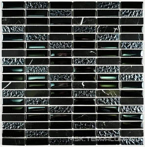 Мозаика Bonaparte Мозаика стеклянная с камнем Super Line (black) (15x48x7) ZZ 30x30