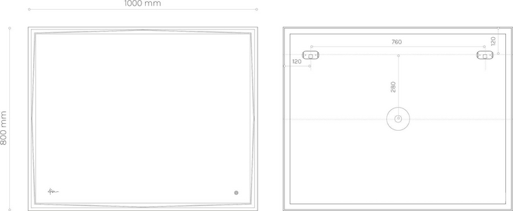 Зеркало прямоугольное 1000х800 мм с подсветкой и без подогрева,  ZZ KVV Kyoto KT10080WH