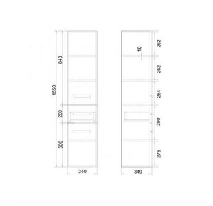 Пенал подвесной FUJI 340x350x1550 мм, праый, цвет белый ZZ Mirsant Fuji УТ000043900