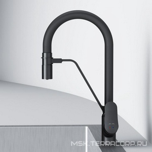 Смеситель для кухни  с с каналом для питьевой воды и гибким изливом, цв.черный излив AMPM Like F8007822