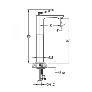 Смеситель для раковины, "Высокий", без д/к, (цв.хром),  ZZ Cezares City CITY-F-LC-01-W0