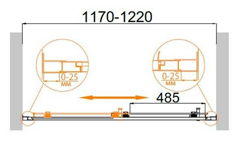 Дверь в нишу 1200(1170-1220)хh1950мм, сдвижная, правая/левая, вход 485мм,(стекло Punto-рифленное 6мм,фурнит.цв.хром),  ZZ Cezares Molveno MOLVENO-BF-1-120-P-Cr