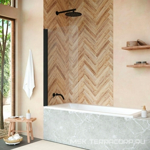 Шторка на ванну 76x140 см, левая, профиль черный матовый, стекло прозрачное, покрытие BriteGuard  ZZ Vegas Glass EV EV 76 02М 01 / левая / BriteGuard