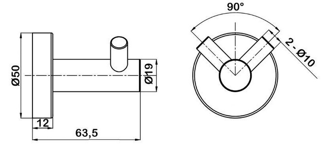 Крючок двойной (цв.черный матовый),  ZZ Swedbe Attribut 9815B