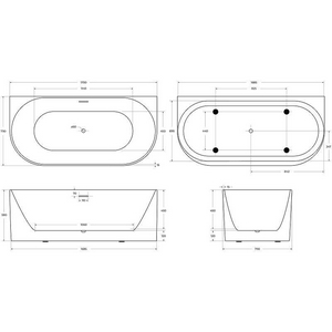 Ванна 1700x800xh560мм, пристенная, слив-перелив, пробка слива цв.белый в компл., (акрил цв.белый), BelBagno ZZ BelBagno Универсал BB412-1700-800