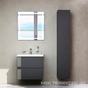 Тумба под раковину , подвесная, 60 см, 2 ящика push-to-open, цвет графит матовый AMPM Gem M90FHX06022GM