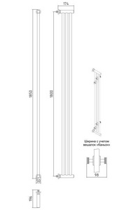 Полотенцесушитель "" 1800x195 мм, с вешалками 4 шт,подключ. 1/2, подключ вертикал/горизонт., цв.золото, ZZ Сунержа Хорда 032-0124-1800