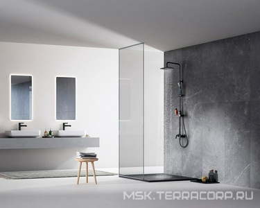 Душевая стойка для ванны/душа, подвижный излив, полочка, цв.черный матовый Lemark Tropic LM7002BL