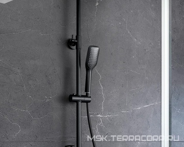 Душевая стойка для ванны/душа, подвижный излив, полочка, цв.черный матовый Lemark Tropic LM7002BL