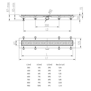 Водоотводящий желоб 950 мм, с решеткой под плитку ZZ Veconi Универсал V950K