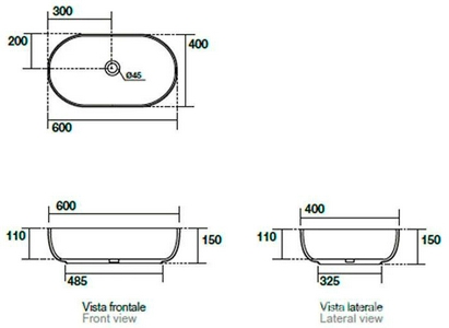 Раковина накладная на столешницу, овальная 60х40см, без отв.д/смесит., без перелива, (цв.серый матовый Grigio matt),  ZZ Kerasan Nolita 534359