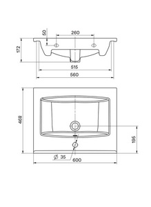 Раковина Элина 60, арт 1WH501606, 60x17x46, цв. белый, ZZ Aquaton Сохо 1WH501606