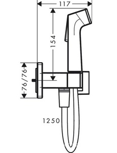 Гигиенический душ со смесителем, БЕЗ скрытой части арт.29235180, (лейка с кнопкой, кронштейн, шланг 125см), (цв.матовый черный), Bidette E 1jet ZZ Hansgrohe Универсал 29233670