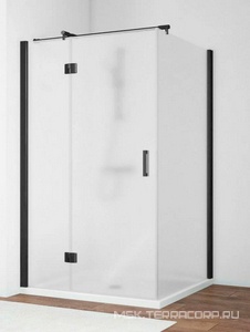 Душевое ограждение , 120*80*1900 мм, ЛЕВОЕ профиль черный матовый, стекло сатин, петли круглые, ручка flat,  ZZ Vegas Glass AFP-Fis AFP-Fis 120*80 02М 10 / Левое