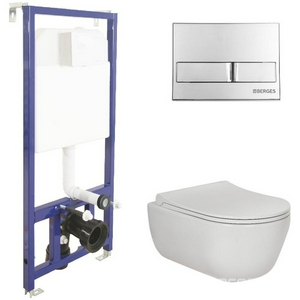 Комплект : инсталляция для подвесного унитаза+ клавиша цв.хром глчнец+ подвесной унитаз безободковый с сиденьем микролифт ZZ Berges Универсал 043203