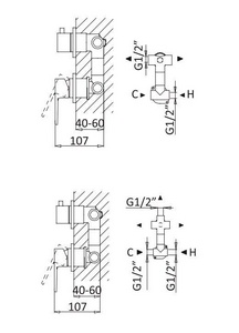 Смеситель для душа, встраиваемый в стену, с поворотным переключателем на 3 потребителя, (цв.хром),  ZZ Cezares Nautic NAUTIC-VDIM3-M-01