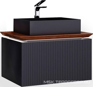 Тумба под раковину подвесная с 1 выдвиж. ящиком, с подсветкой, 80х54хh33см, без раковины, (столешница массив бука, корпус цв.антрацит),  ZZ Jorno Strong Str.01.80/P/A