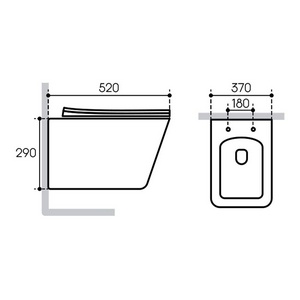 Компл.: унитаз подвесн.,безободк.,520х300мм,цв.белый глянц., сиденье с микролиф,,инстал. д/унит., крепёж, клавиша смыва Quadrado цв.белый гл., ZZ Aqueduto Macio AQDS012